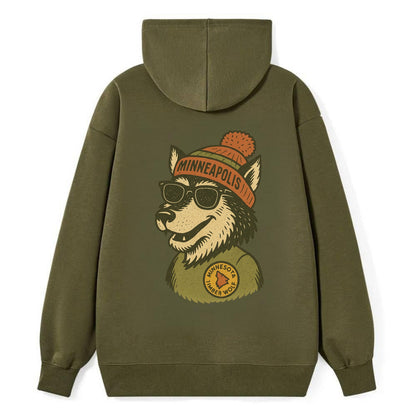 Minnesota Timber Wolf wearing Minneapolis beanie with pom pom and - Classic Pullover Hoodie - ArmyGreen