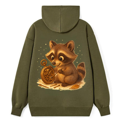 Raccoon tinkering with a steampunk pocket watch using tiny brass tools - Classic Pullover Hoodie - ArmyGreen