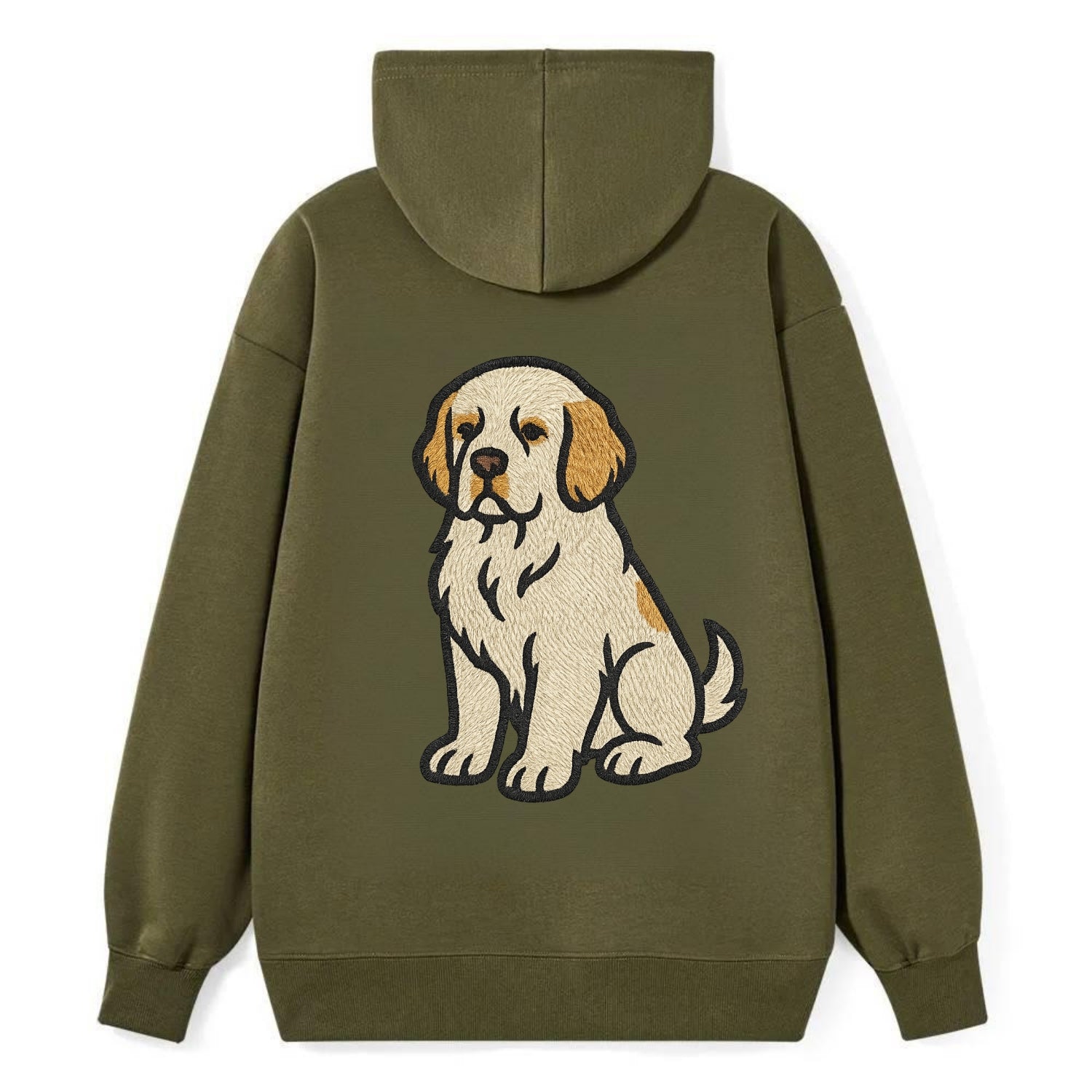 Clumber Spaniel - White with lemon markings embroidered pose - Classic Pullover Hoodie - ArmyGreen