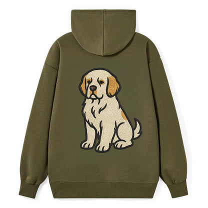 Clumber Spaniel - White with lemon markings embroidered pose - Classic Pullover Hoodie - ArmyGreen