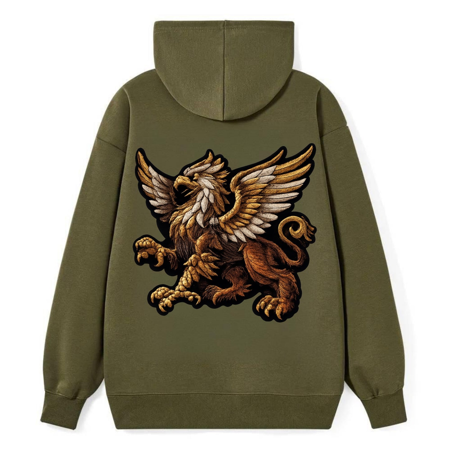GRIFFIN BEAST - lion eagle hybrid in gold and brown , heraldic - Classic Pullover Hoodie - ArmyGreen