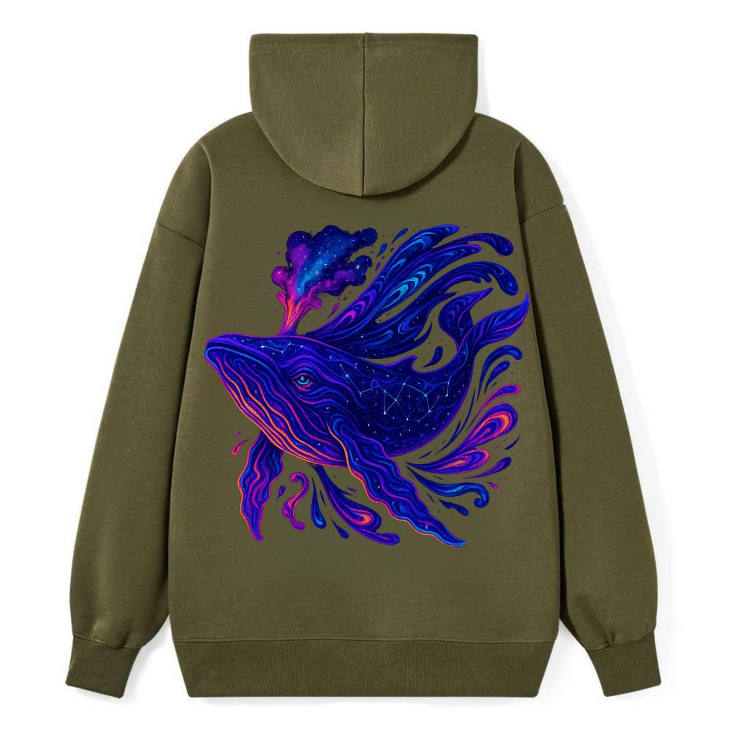Majestic whale with body composed of galaxy clusters, stellar fins - Classic Pullover Hoodie - ArmyGreen