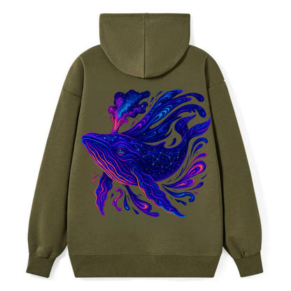 Majestic whale with body composed of galaxy clusters, stellar fins - Classic Pullover Hoodie - ArmyGreen