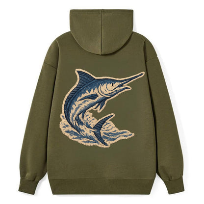 SWORDFISH MARLIN - leaping marlin in blue and silver , sport fishing - Classic Pullover Hoodie - ArmyGreen