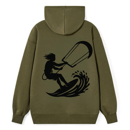Kite surfer riding wave - Classic Pullover Hoodie - ArmyGreen