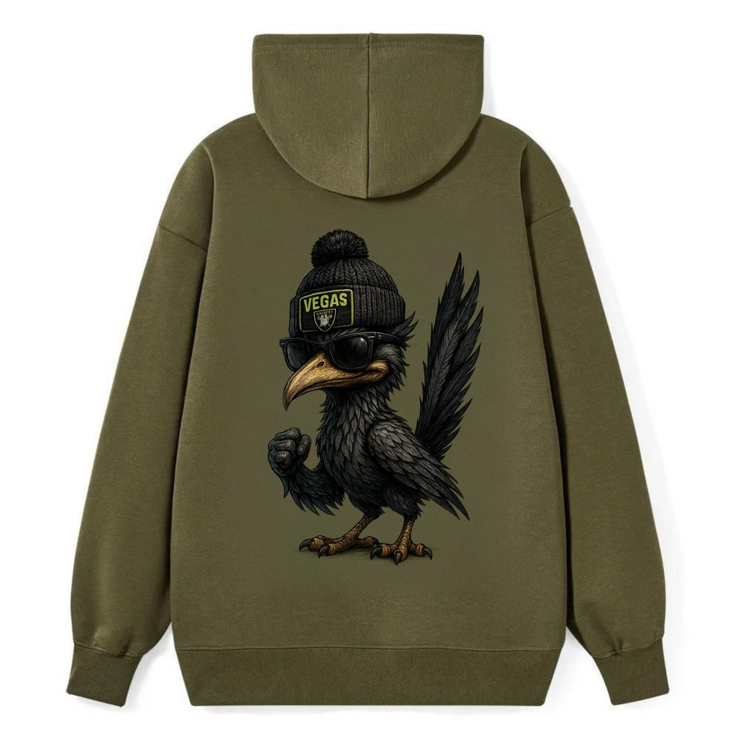 Vegas Roadrunner wearing Raiders beanie with neon patch and wayfarer - Classic Pullover Hoodie - ArmyGreen