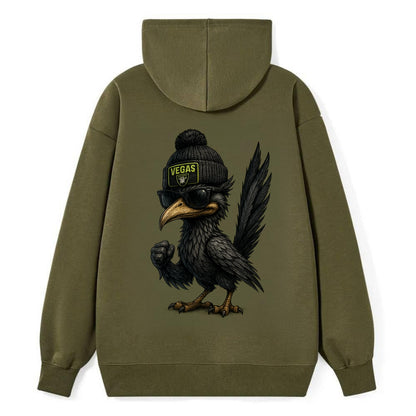Vegas Roadrunner wearing Raiders beanie with neon patch and wayfarer - Classic Pullover Hoodie - ArmyGreen