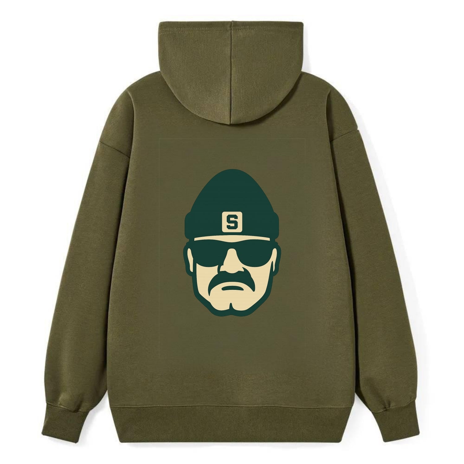 East Lansing Spartan wearing Michigan State beanie with S patch - Classic Pullover Hoodie - ArmyGreen
