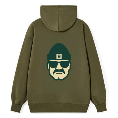 East Lansing Spartan wearing Michigan State beanie with S patch - Classic Pullover Hoodie - ArmyGreen