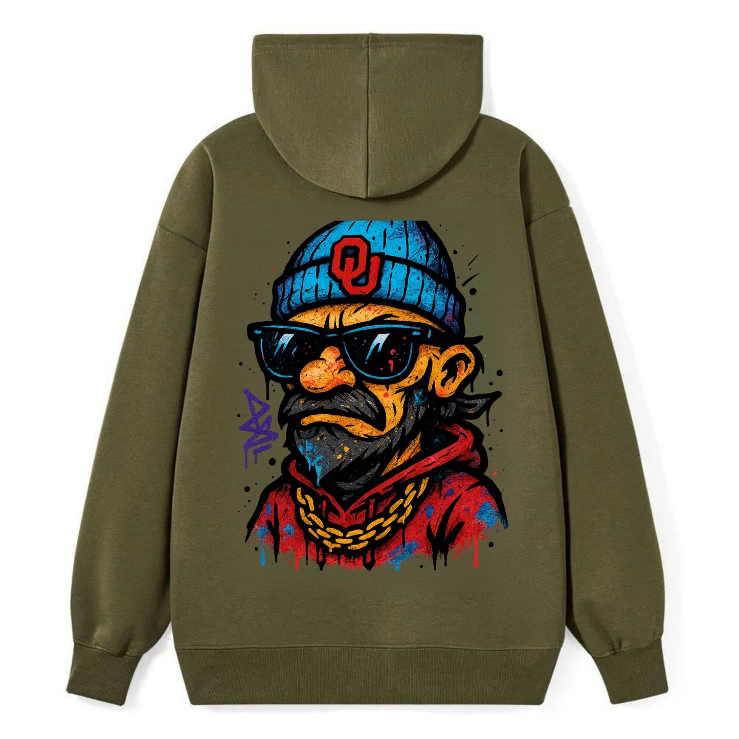 Norman Sooner wearing Oklahoma beanie with OU patch - Classic Pullover Hoodie - ArmyGreen
