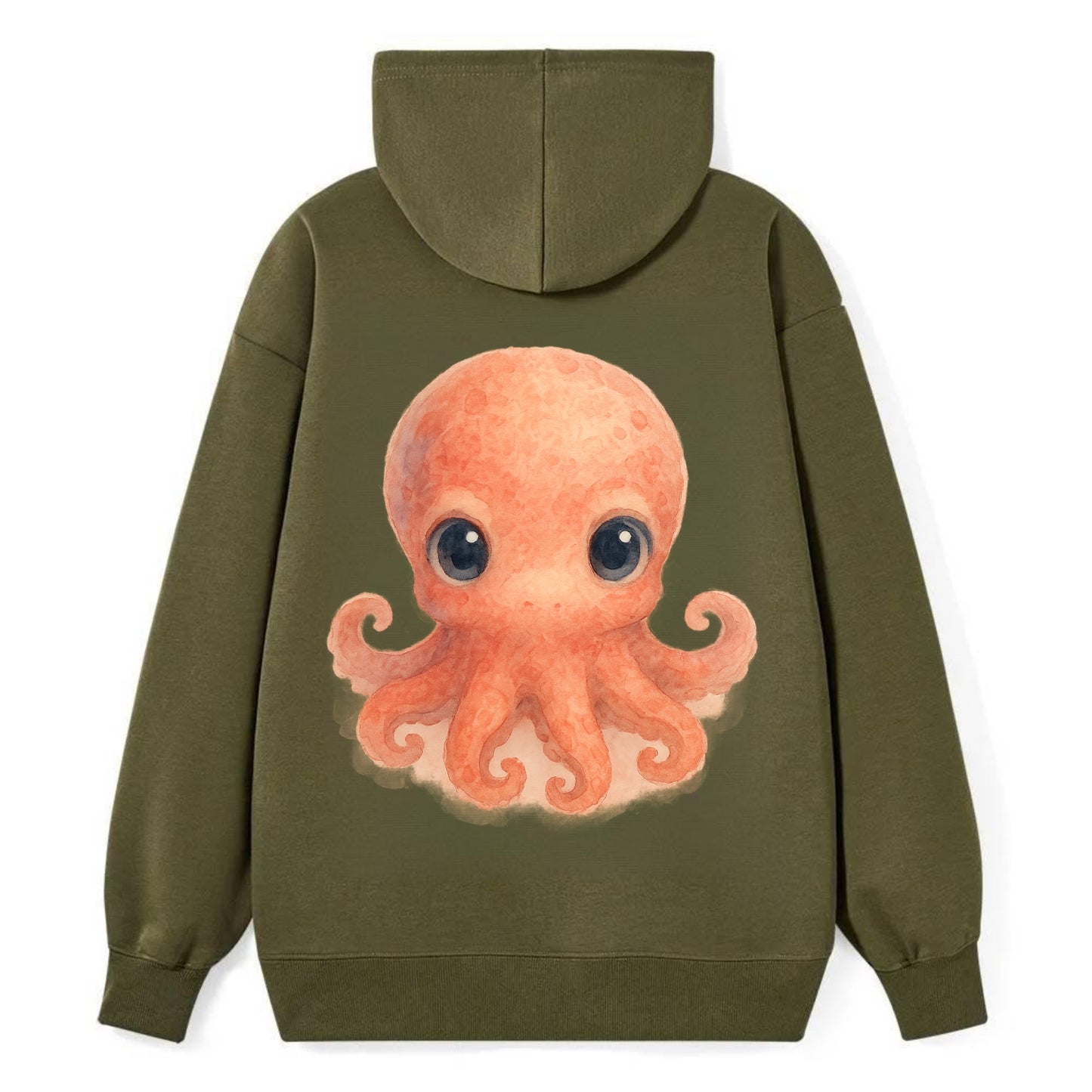 Baby Octopus - red-orange, eight tiny tentacles curled, large intelligent - Classic Pullover Hoodie - ArmyGreen