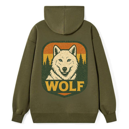 Arctic White Wolf  - Classic Pullover Hoodie - ArmyGreen