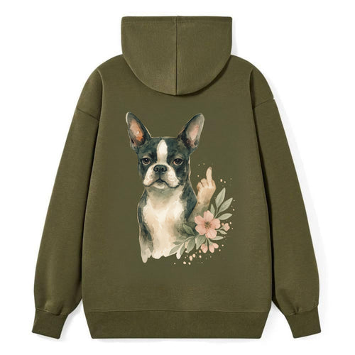 Boston Terrier with tuxedo markings, perky ears, paw up giving sass - Classic Pullover Hoodie