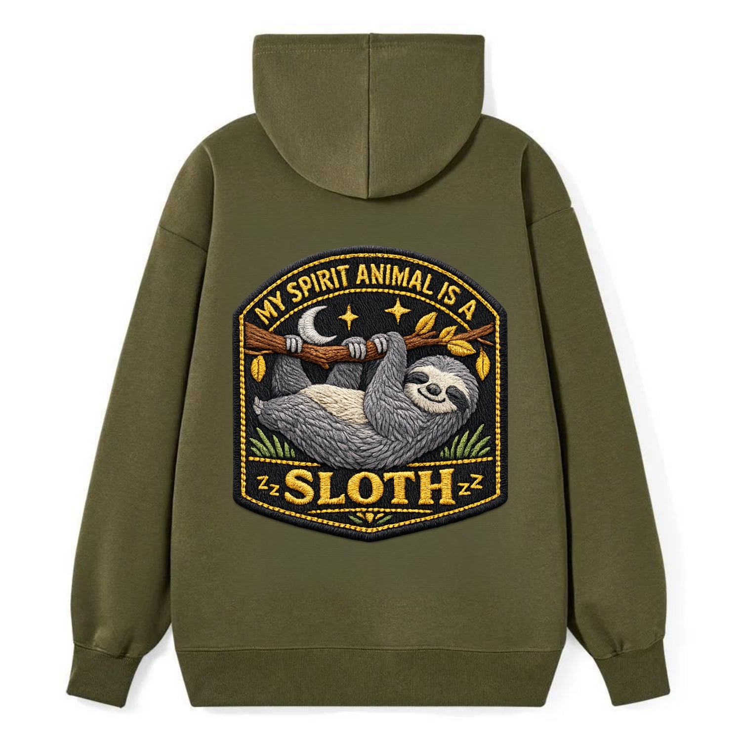 MY SPIRIT ANIMAL IS A SLOTH - lazy sloth in gray , slow life - Classic Pullover Hoodie - ArmyGreen