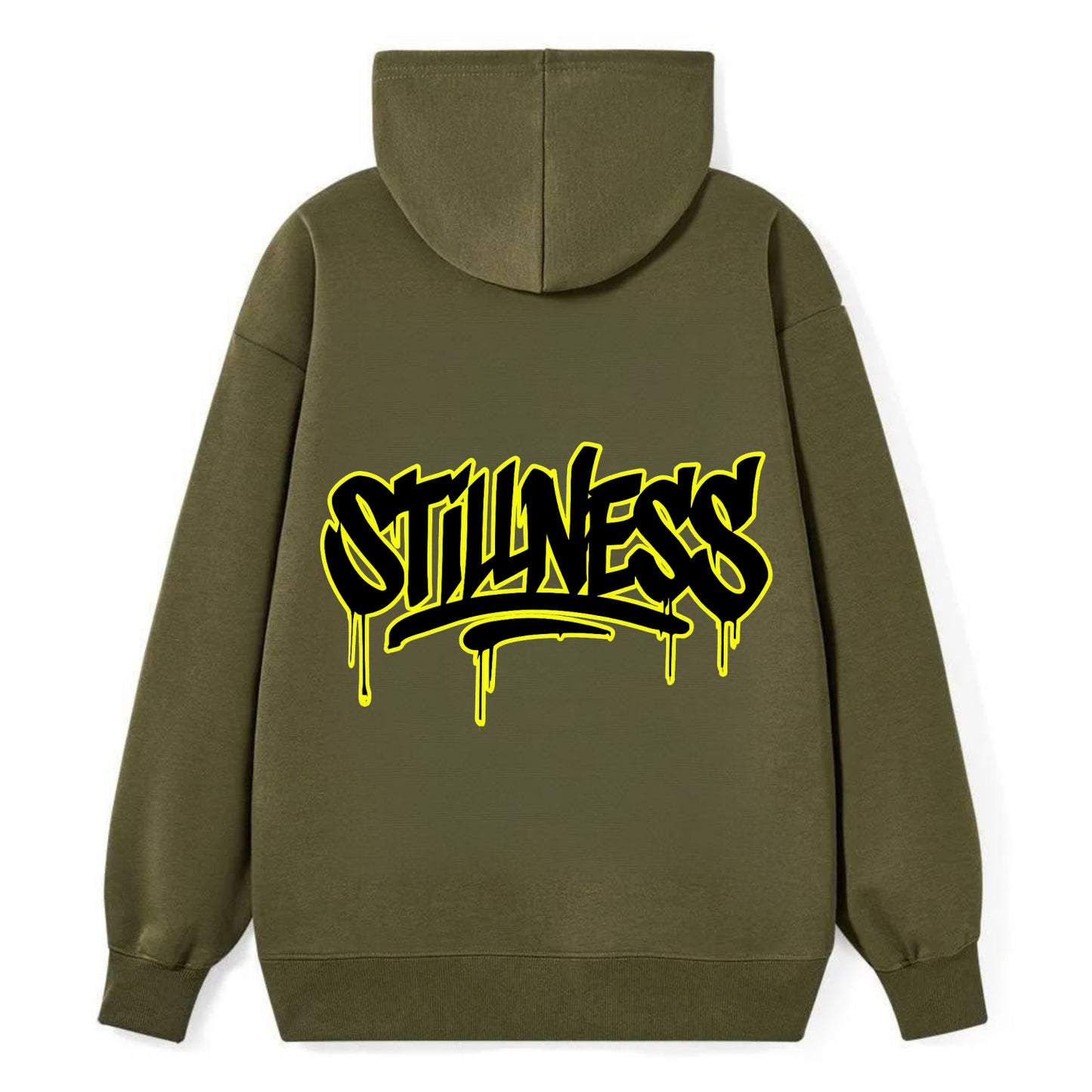 Bold typography design - "STILLNESS" - quiet power, peaceful presence - Classic Pullover Hoodie - ArmyGreen