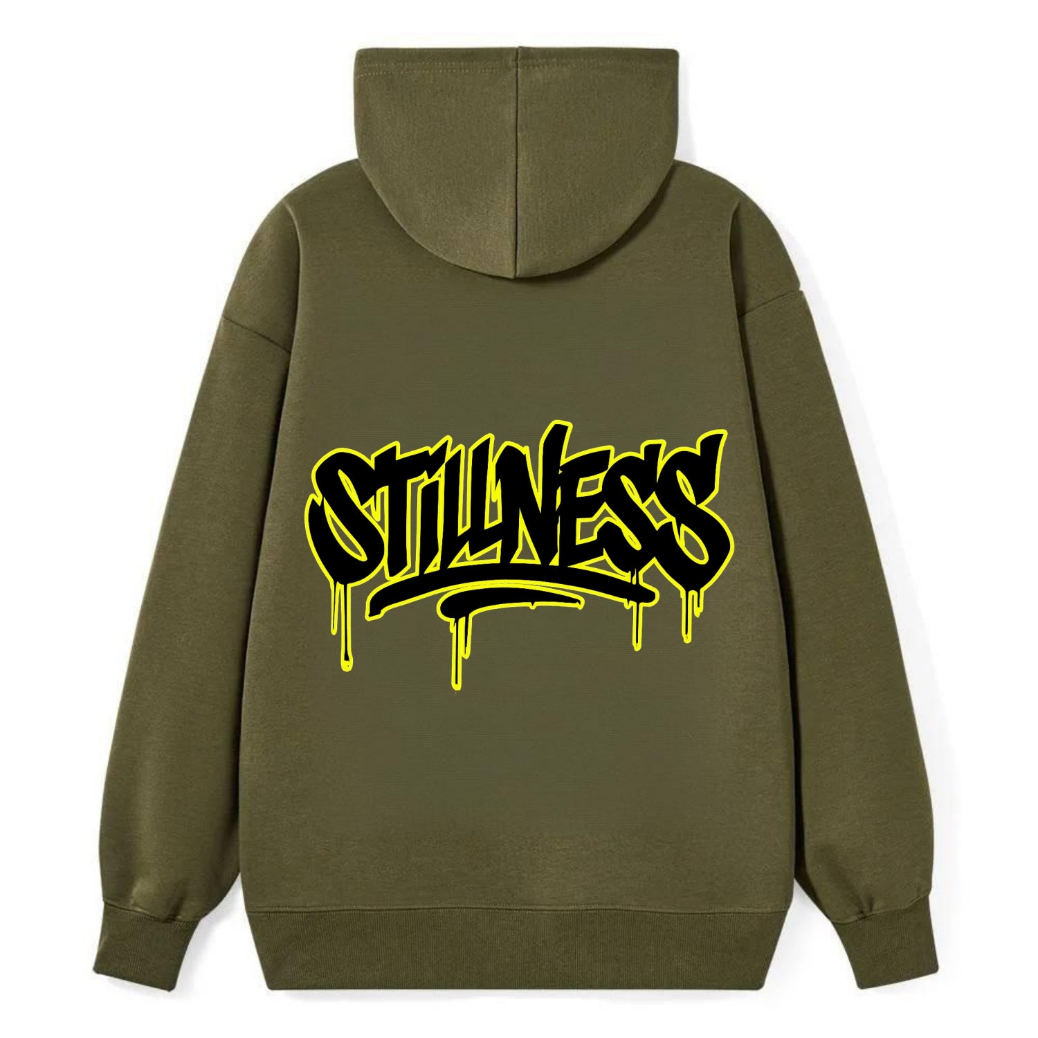 Bold typography design - "STILLNESS" - quiet power, peaceful presence - Classic Pullover Hoodie - ArmyGreen