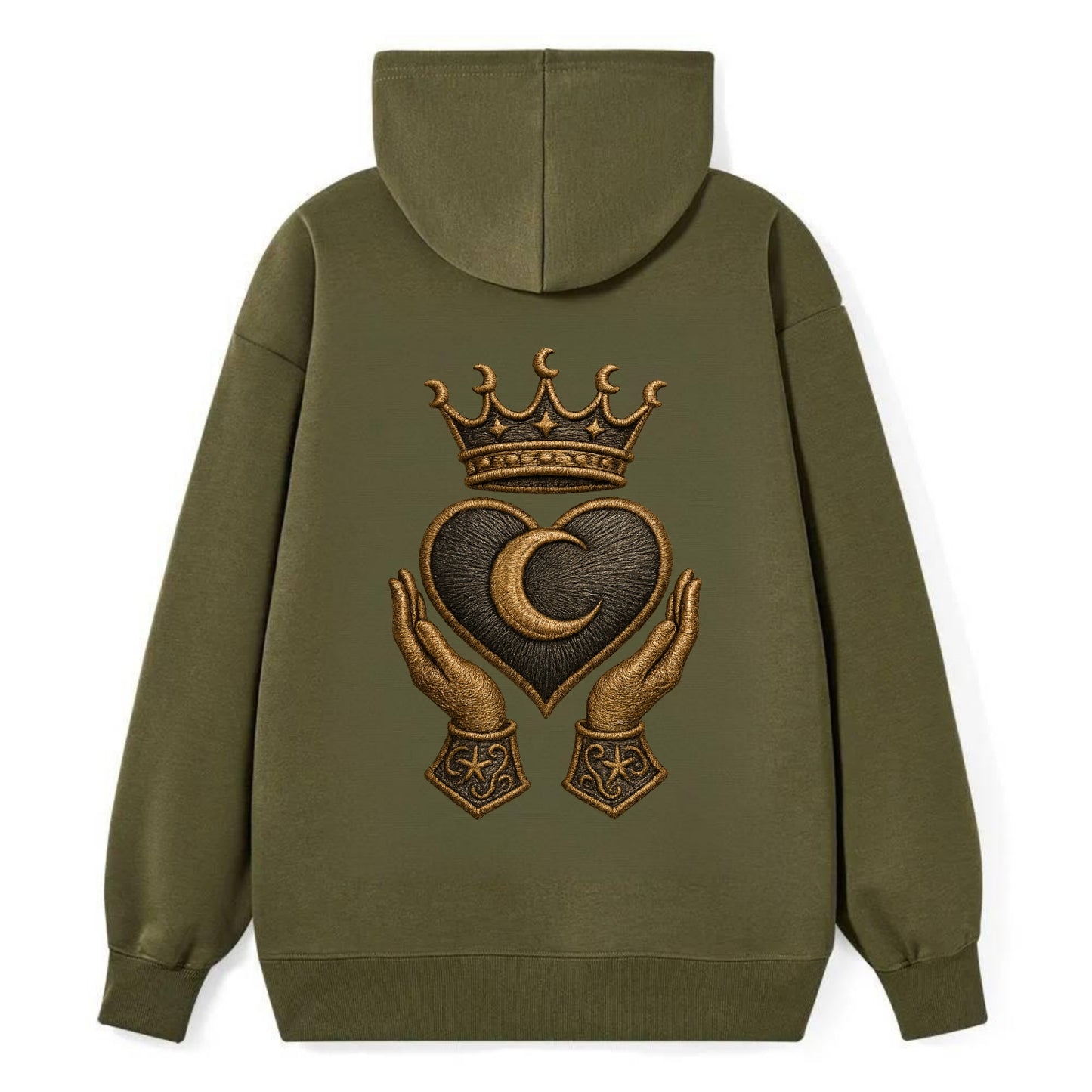 Moonlit crescent crown cradling a hematite heart with stargazer hands - Classic Pullover Hoodie - ArmyGreen