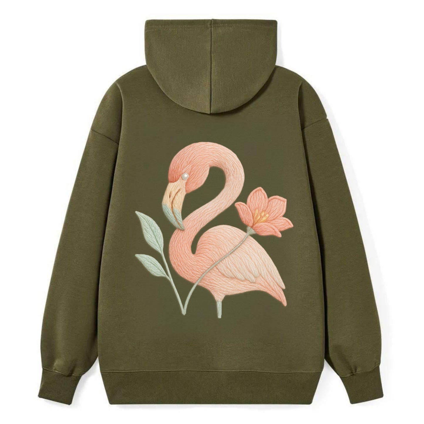 Peach Flamingo - Classic Pullover Hoodie - ArmyGreen