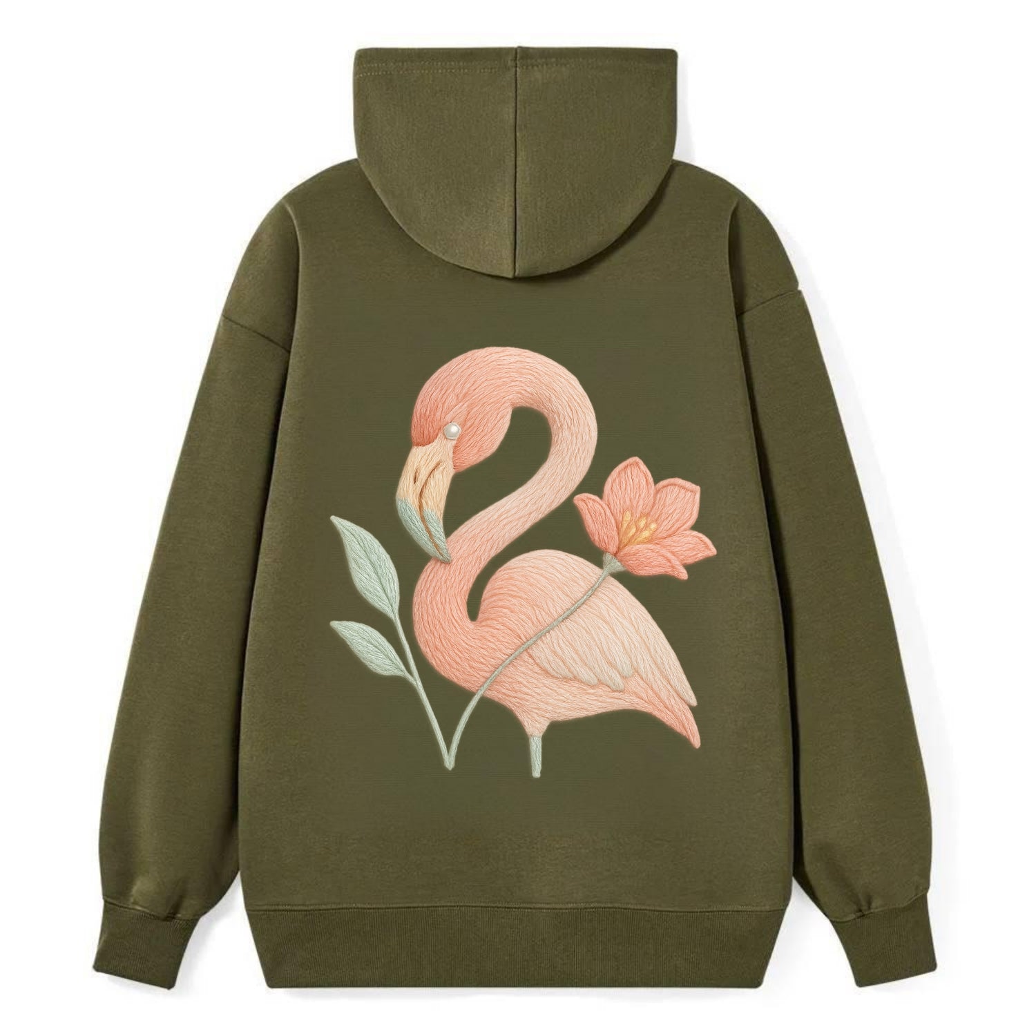 Peach Flamingo - Classic Pullover Hoodie - ArmyGreen