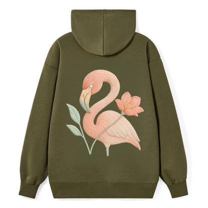 Peach Flamingo - Classic Pullover Hoodie - ArmyGreen