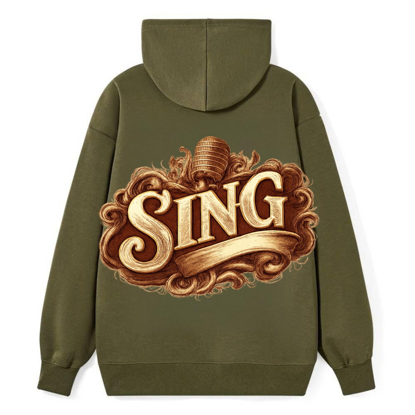 Bold typography design - "SING" - vocal expression, musical soul - Classic Pullover Hoodie - ArmyGreen