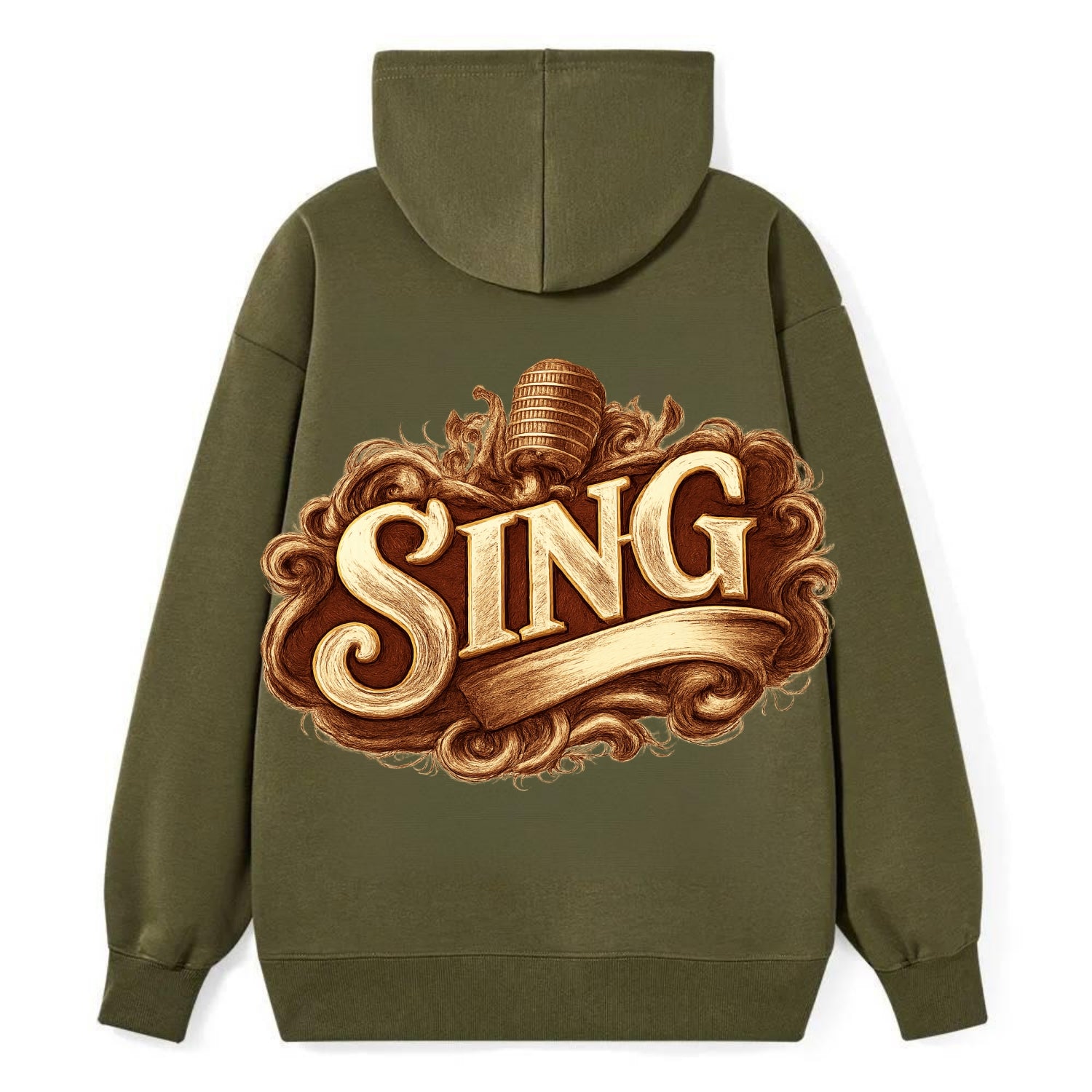 Bold typography design - "SING" - vocal expression, musical soul - Classic Pullover Hoodie - ArmyGreen