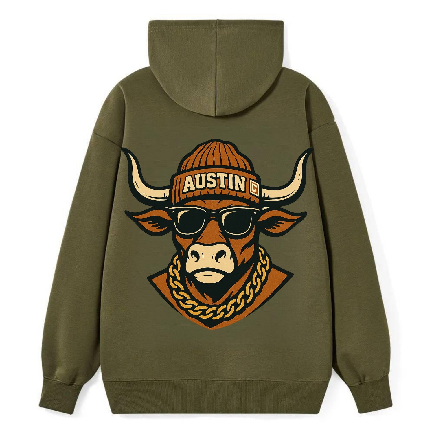 Austin Longhorn - Classic Pullover Hoodie - ArmyGreen