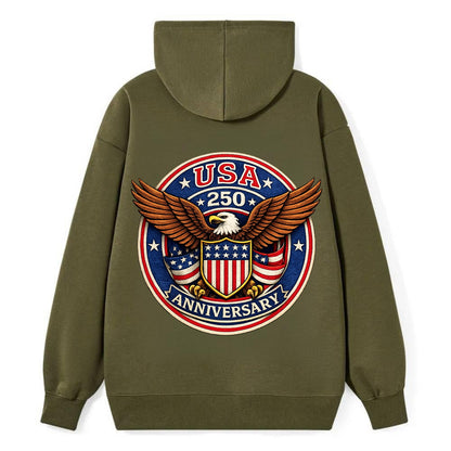 Usa 250 Anniversary Eagle Shield Emblem - Classic Pullover Hoodie - ArmyGreen