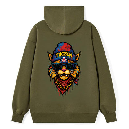 Tucson Wildcat wearing Arizona beanie with A patch - Classic Pullover Hoodie - ArmyGreen