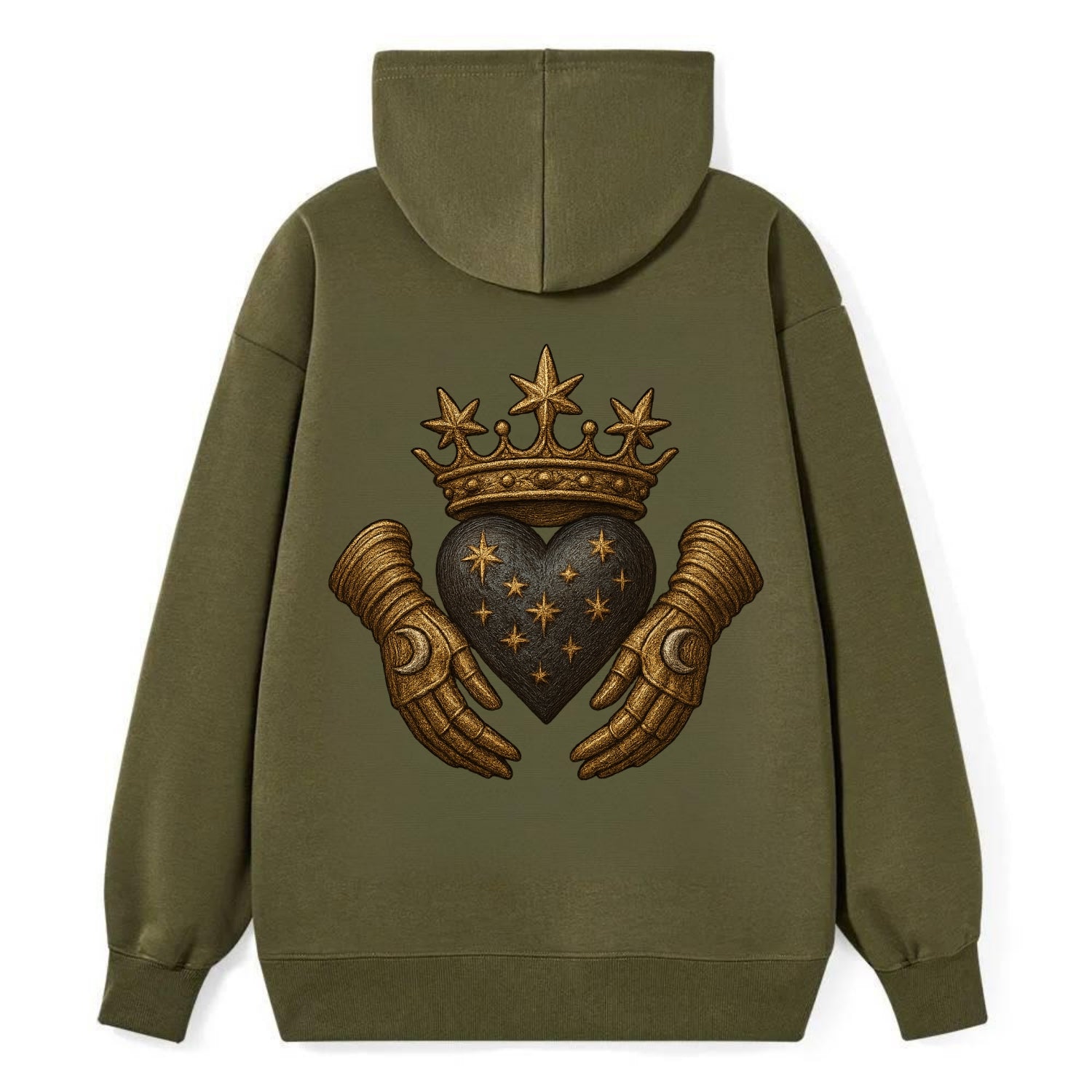 Ice crystal crown framing a frosted heart with fur-trimmed winter hands - Classic Pullover Hoodie - ArmyGreen