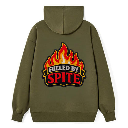 FUELED BY SPITE - fire with text in black and red , petty motivation - Classic Pullover Hoodie - ArmyGreen