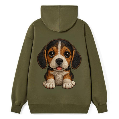 Baby Beagle Puppy - tricolor coat, long droopy ears, big pleading eyes, - Classic Pullover Hoodie - ArmyGreen