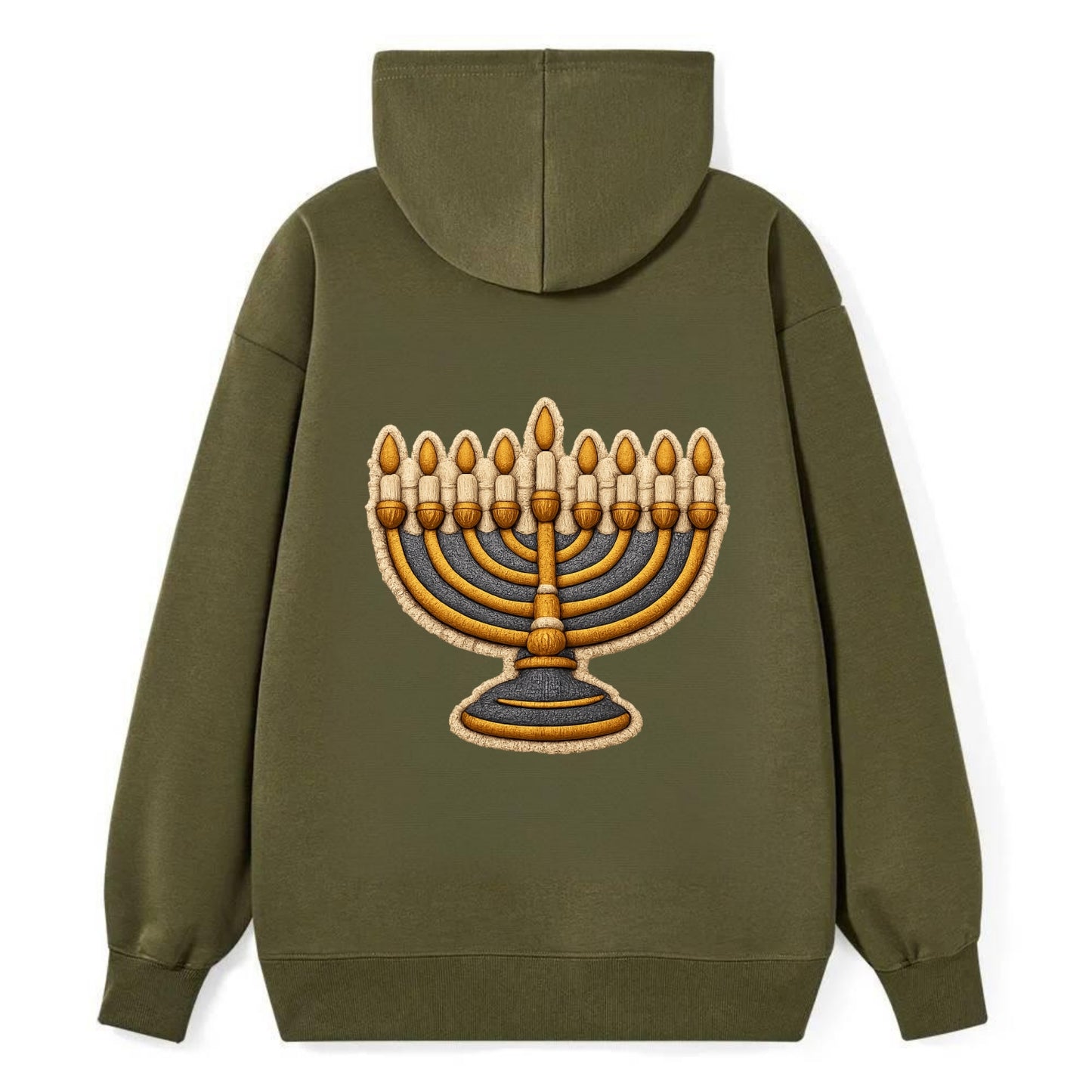 MENORAH LIGHTS - nine branch candelabra in gold and blue , Hanukkah - Classic Pullover Hoodie - ArmyGreen