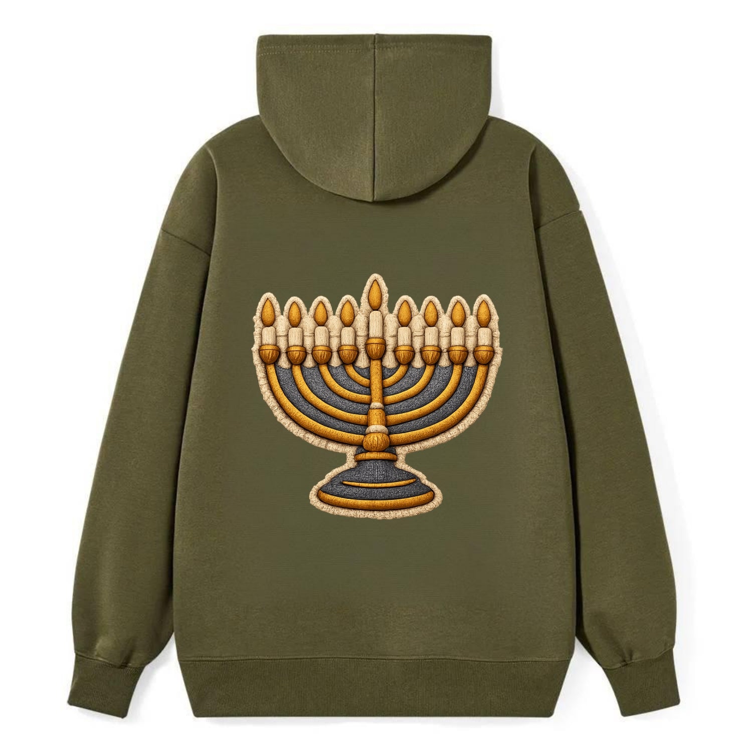 MENORAH LIGHTS - nine branch candelabra in gold and blue , Hanukkah - Classic Pullover Hoodie - ArmyGreen