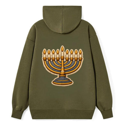MENORAH LIGHTS - nine branch candelabra in gold and blue , Hanukkah - Classic Pullover Hoodie - ArmyGreen