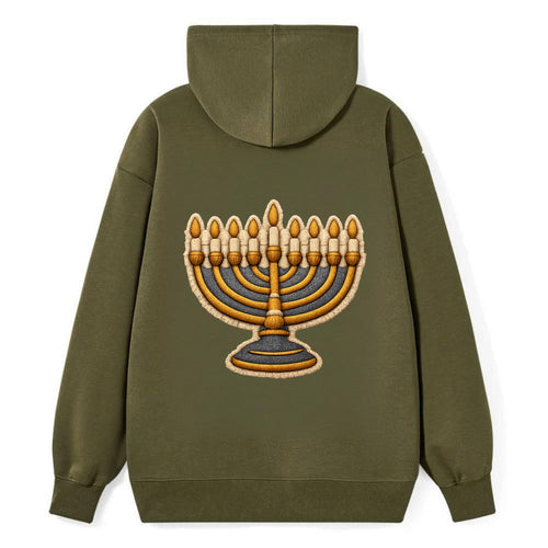 MENORAH LIGHTS - nine branch candelabra in gold and blue , Hanukkah - Classic Pullover Hoodie