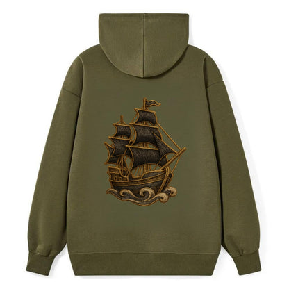 Pirate Ship  - Classic Pullover Hoodie - ArmyGreen