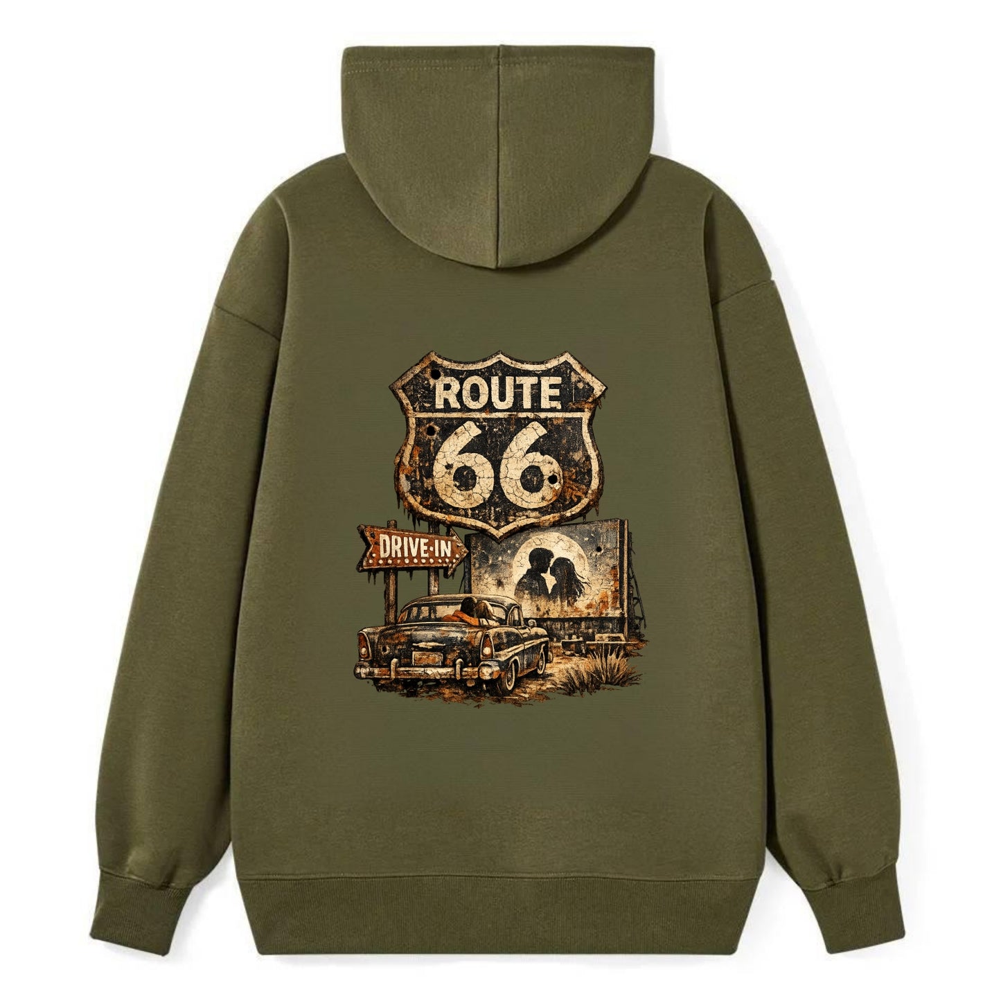 DRIVE-IN | Classic car at drive-in theater | Movie night romance | - Classic Pullover Hoodie - ArmyGreen