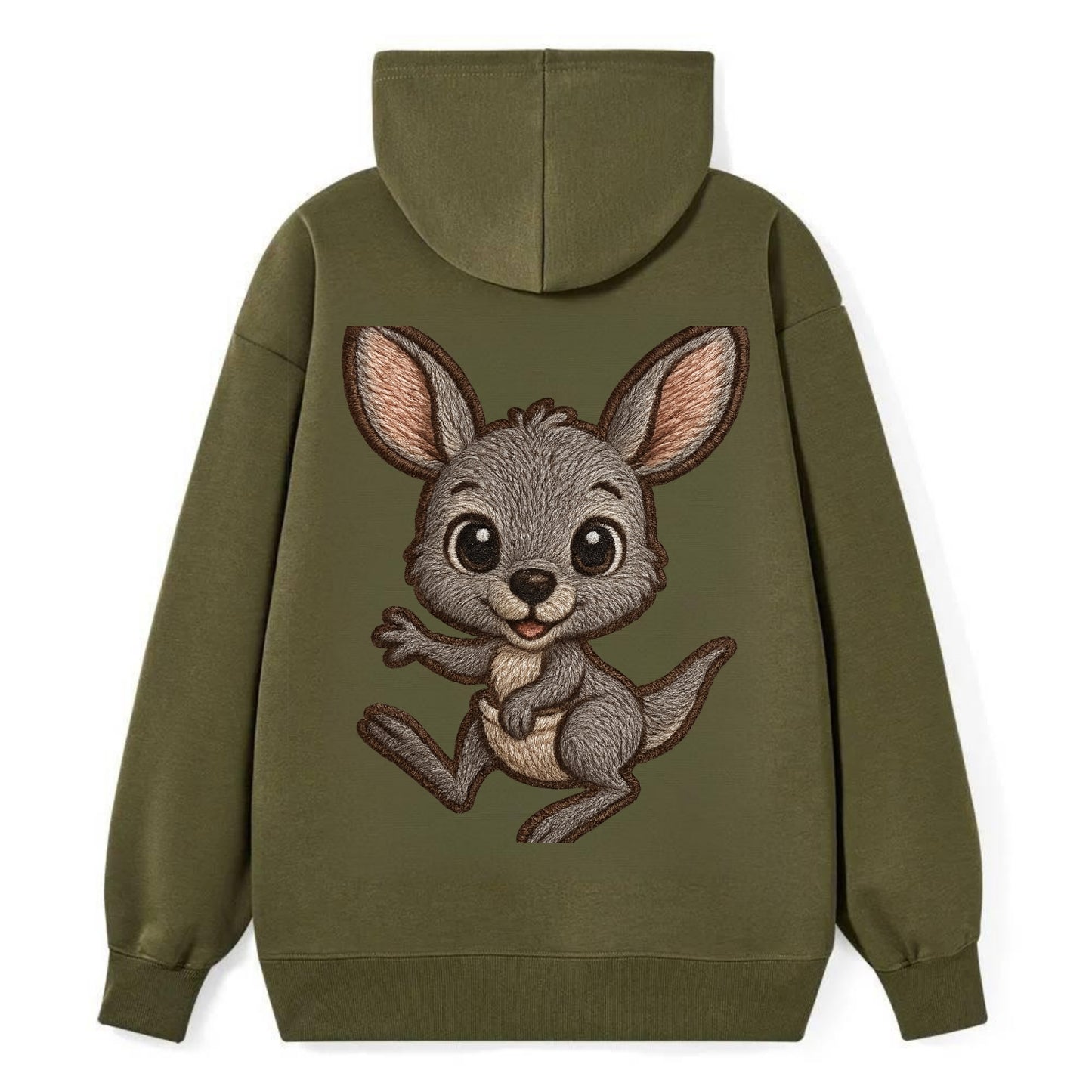 Baby Kangaroo Joey - gray fur, large ears, in pouch peek, bright eyes, - Classic Pullover Hoodie - ArmyGreen