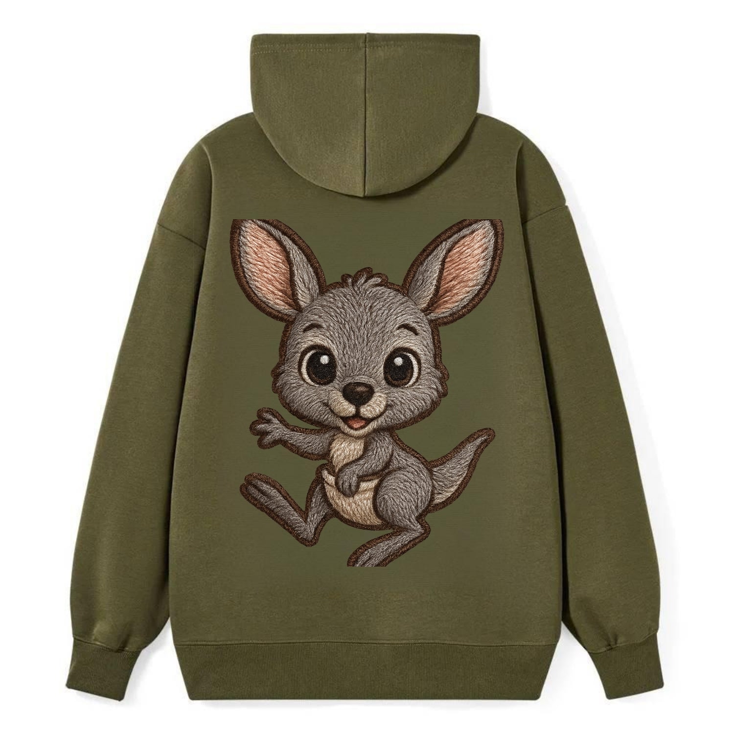Baby Kangaroo Joey - gray fur, large ears, in pouch peek, bright eyes, - Classic Pullover Hoodie - ArmyGreen