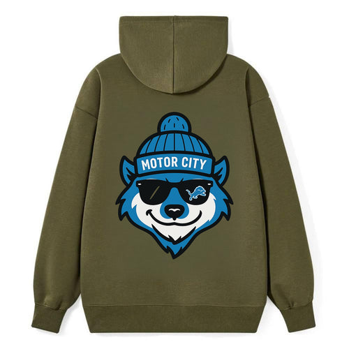 Motor City Wolverine wearing Lions beanie with gear patch and wayfarer - Classic Pullover Hoodie
