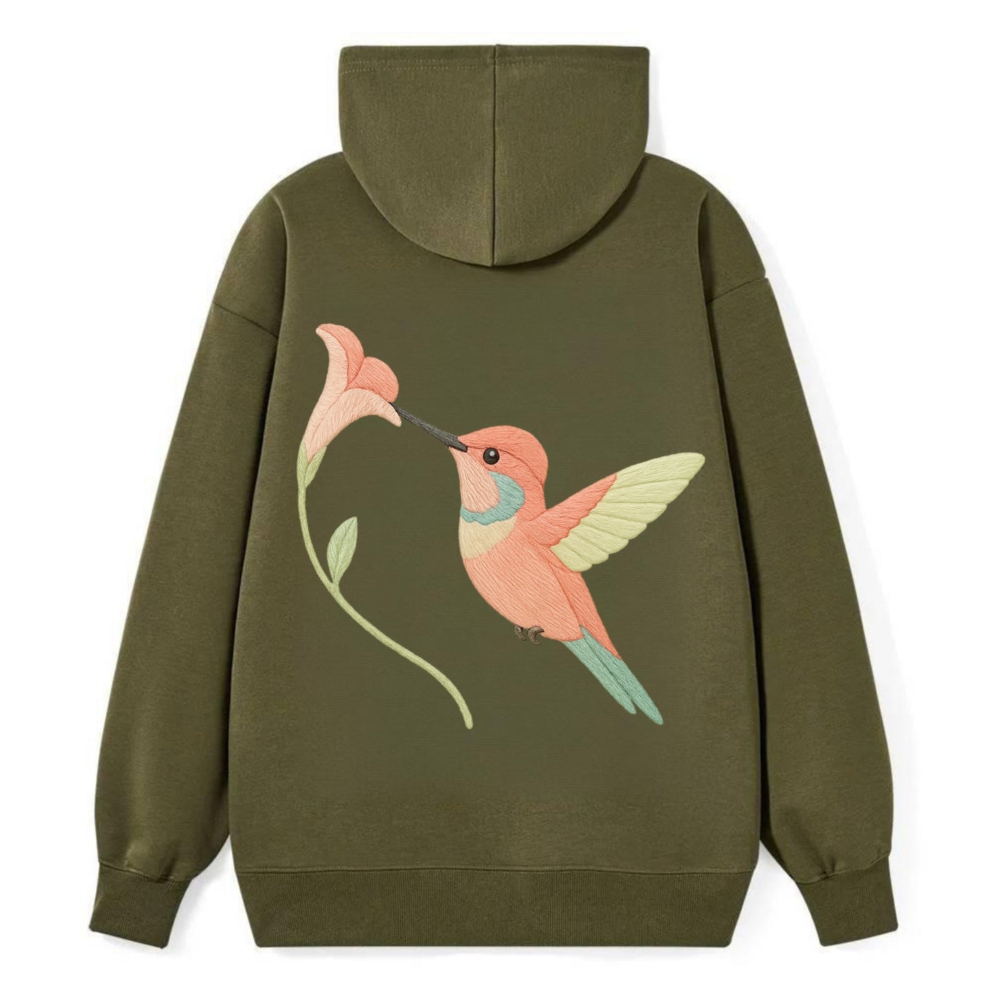 Coral Hummingbird - Classic Pullover Hoodie - ArmyGreen