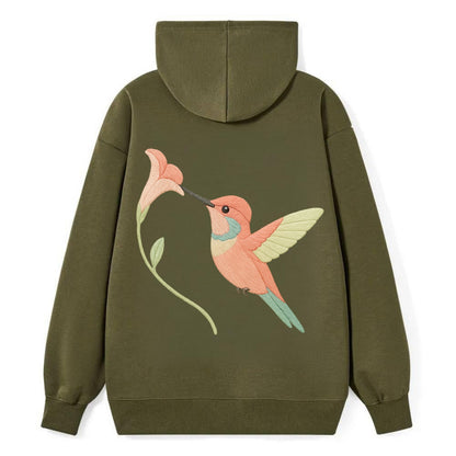 Coral Hummingbird - Classic Pullover Hoodie - ArmyGreen
