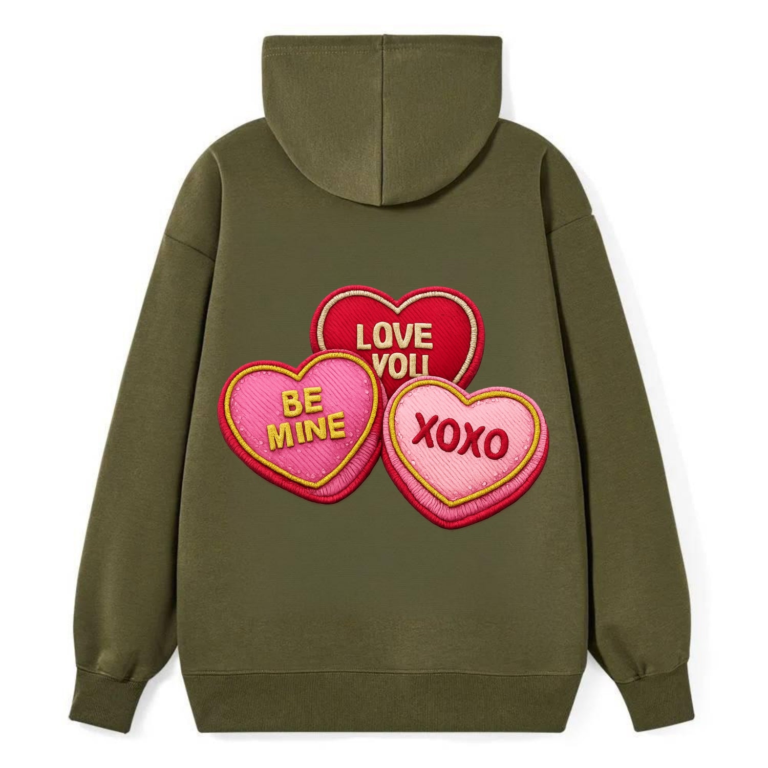 VALENTINES HEARTS - candy hearts in pink and red , love day - Classic Pullover Hoodie - ArmyGreen