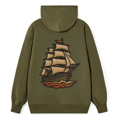 Sailing Ship  - Classic Pullover Hoodie - ArmyGreen