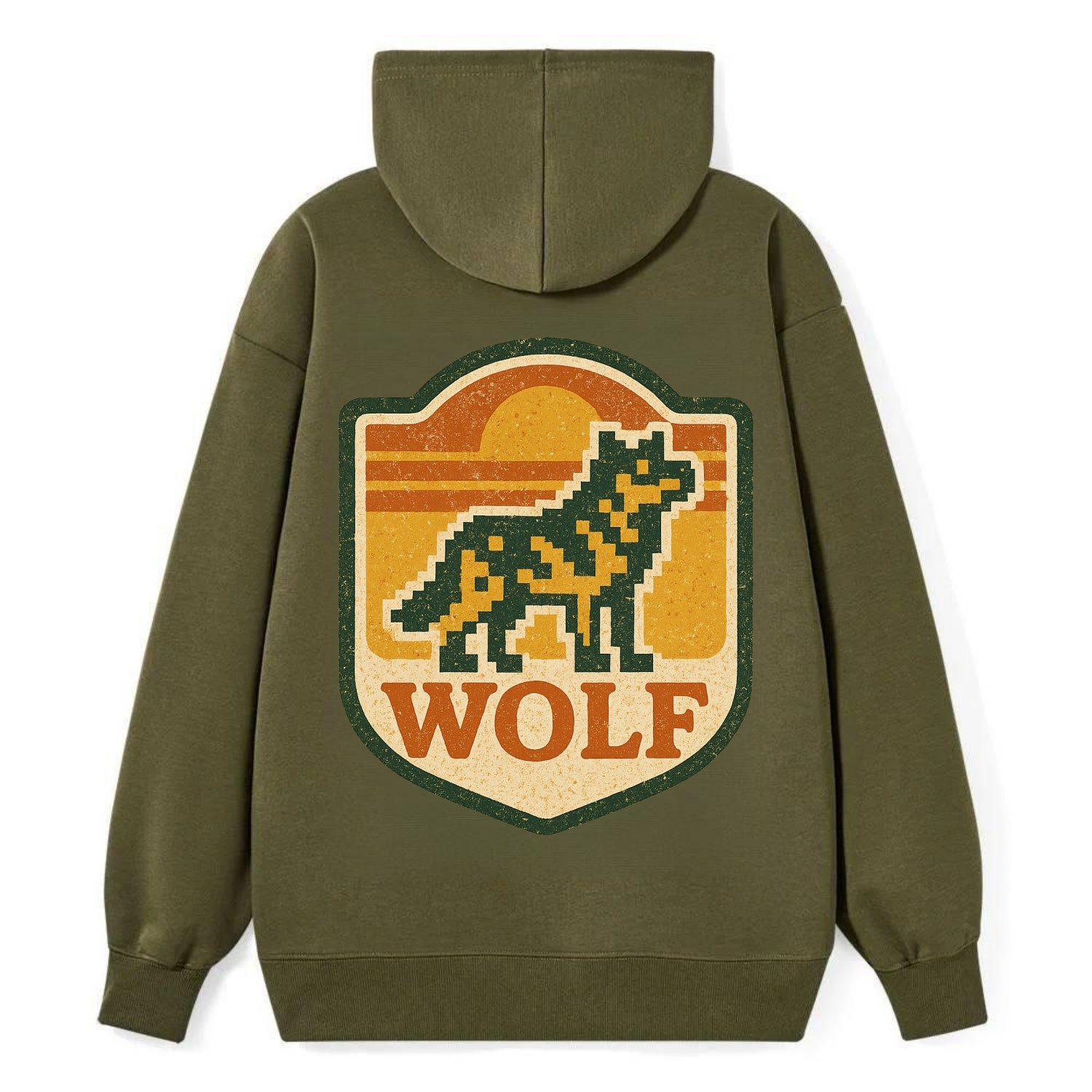 Digital Pixel Wolf  - Classic Pullover Hoodie - ArmyGreen