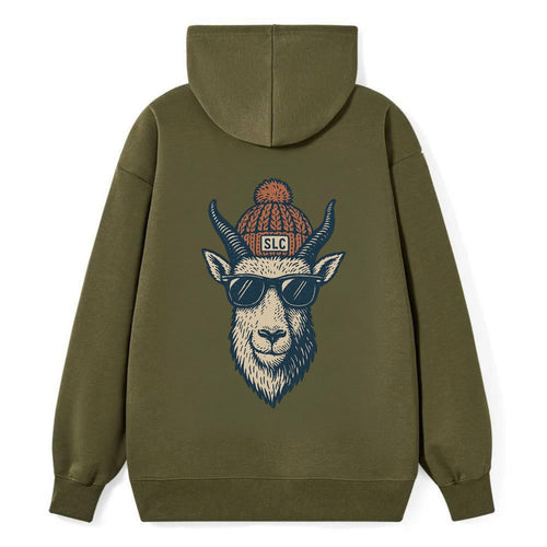 Salt Lake City Mountain Goat wearing SLC beanie with pom pom and wayfarer - Classic Pullover Hoodie