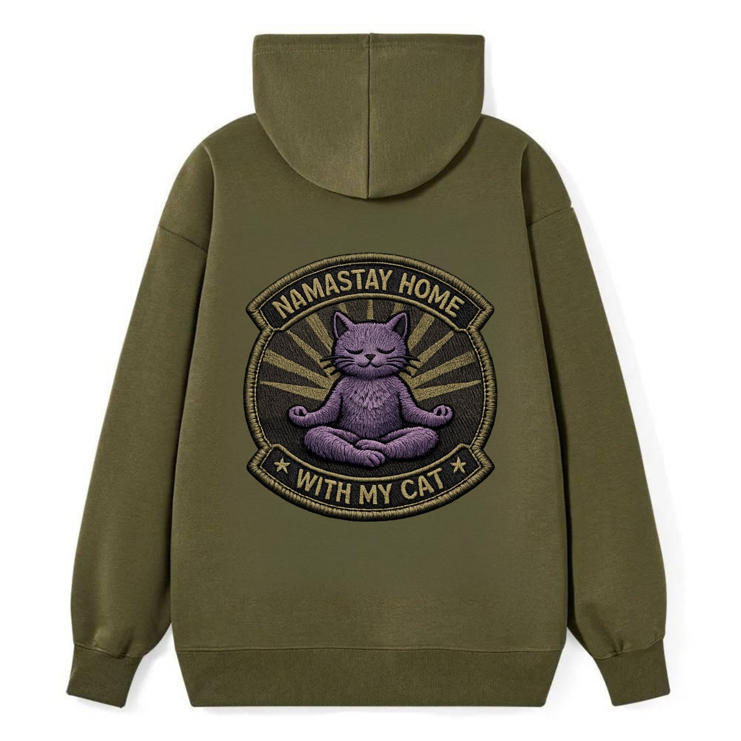 NAMASTAY HOME WITH MY CAT - yoga cat in purple , introvert cat - Classic Pullover Hoodie - ArmyGreen