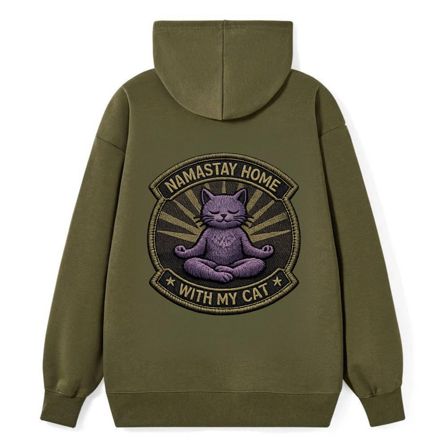 NAMASTAY HOME WITH MY CAT - yoga cat in purple , introvert cat - Classic Pullover Hoodie - ArmyGreen