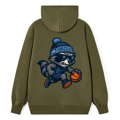 Memphis Raccoon wearing Grizzlies beanie with riverboat patch and - Classic Pullover Hoodie - ArmyGreen